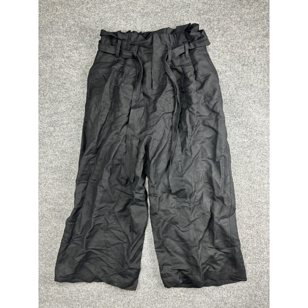 ASTR The Label Pants Womens Medium Black Linen Blend Paperbag‎ Wide Leg Belted